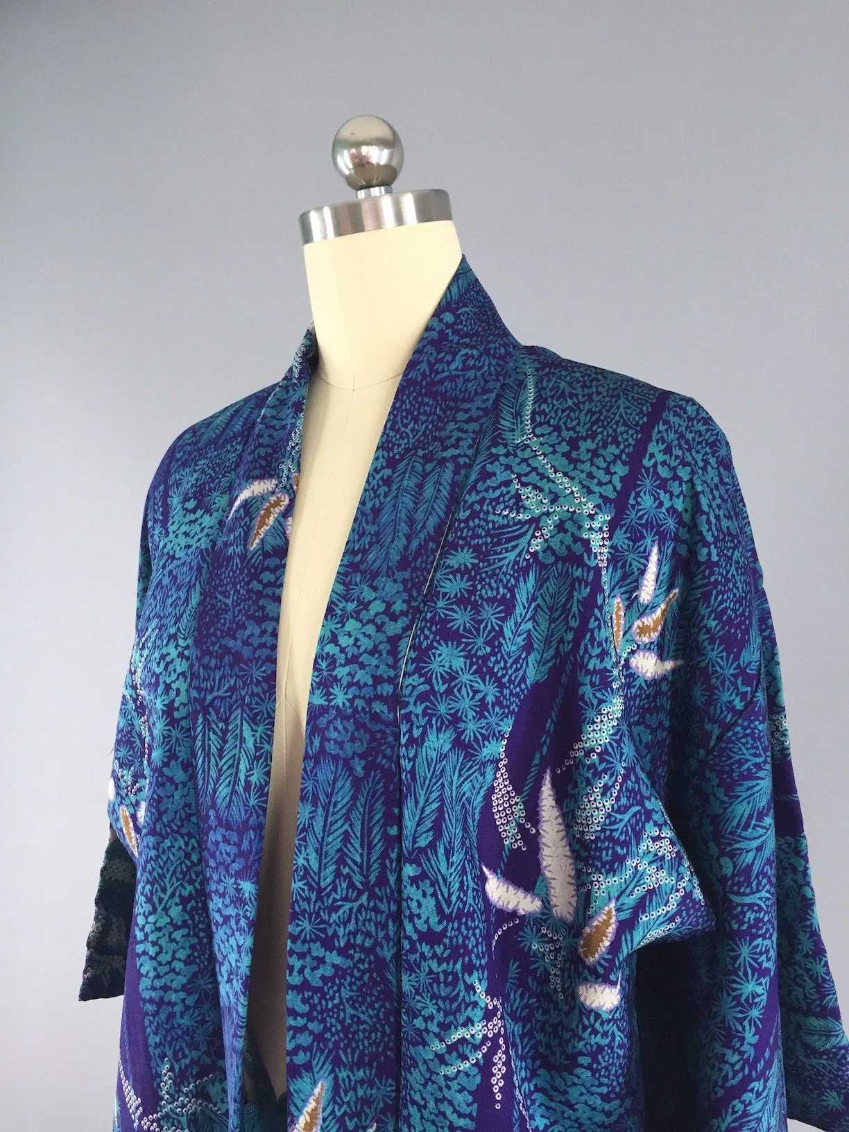 1940s Vintage Vintage Haori Kimono Cardigan / Blue Bamboo