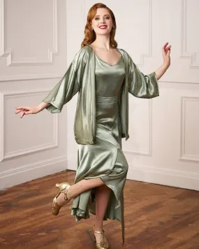 20s Sheba Evening Gown Set - Sage Satin