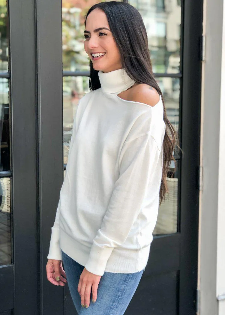 525 America Cold Shoulder Knit Top-White