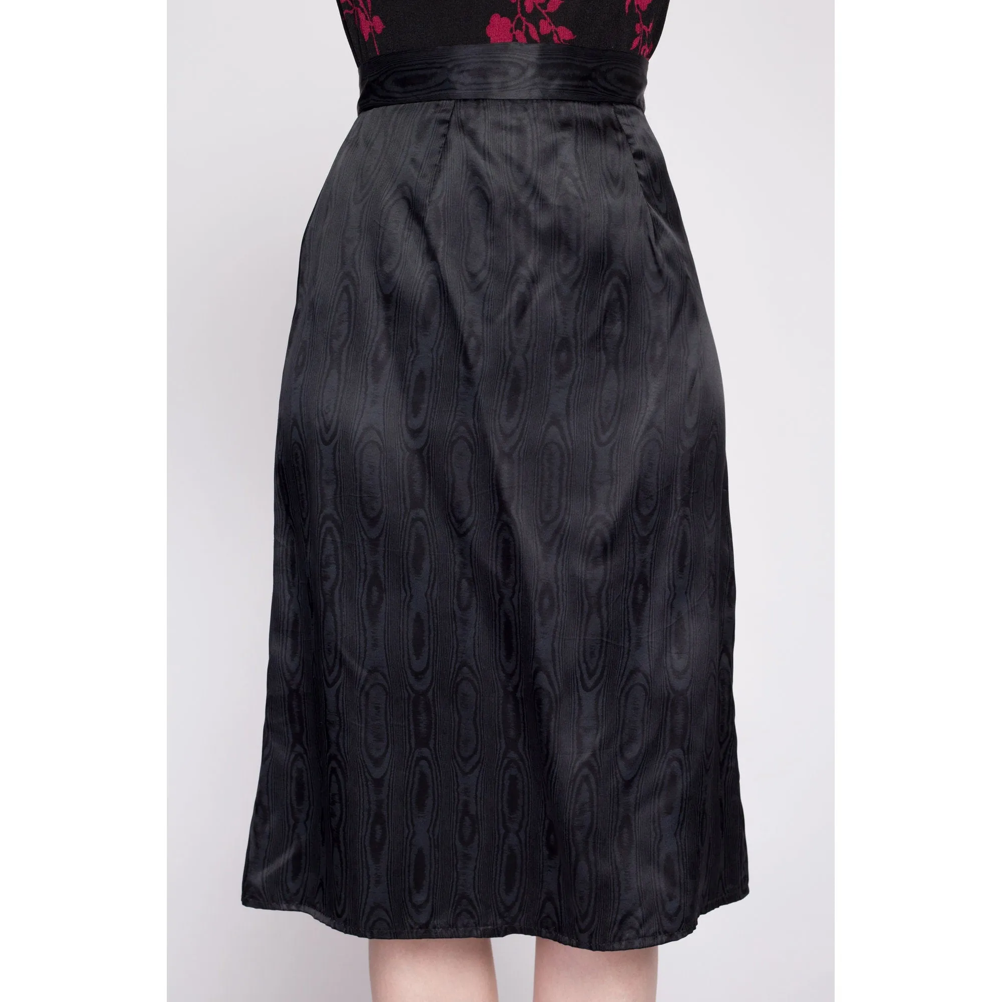 70s Black Wood Grain Satin Skirt - Extra Small, 24"