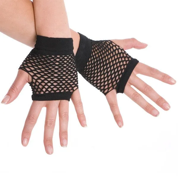 80s Black Short Fishnet Gloves