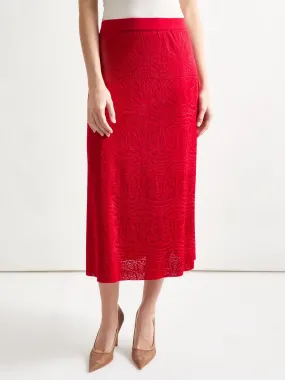 A-Line Tonal Patterned Knit Midi Skirt