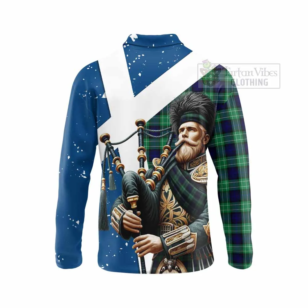 Abercrombie Tartan Long Sleeve Polo Shirt with Family Crest Scottish Bagpiper Vibes