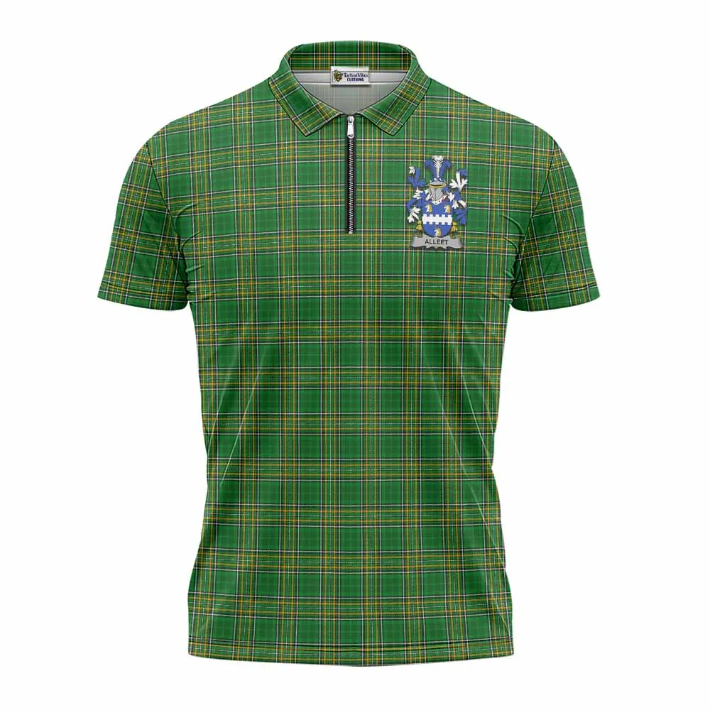 Alleet Irish Clan Tartan Zipper Polo Shirt with Coat of Arms