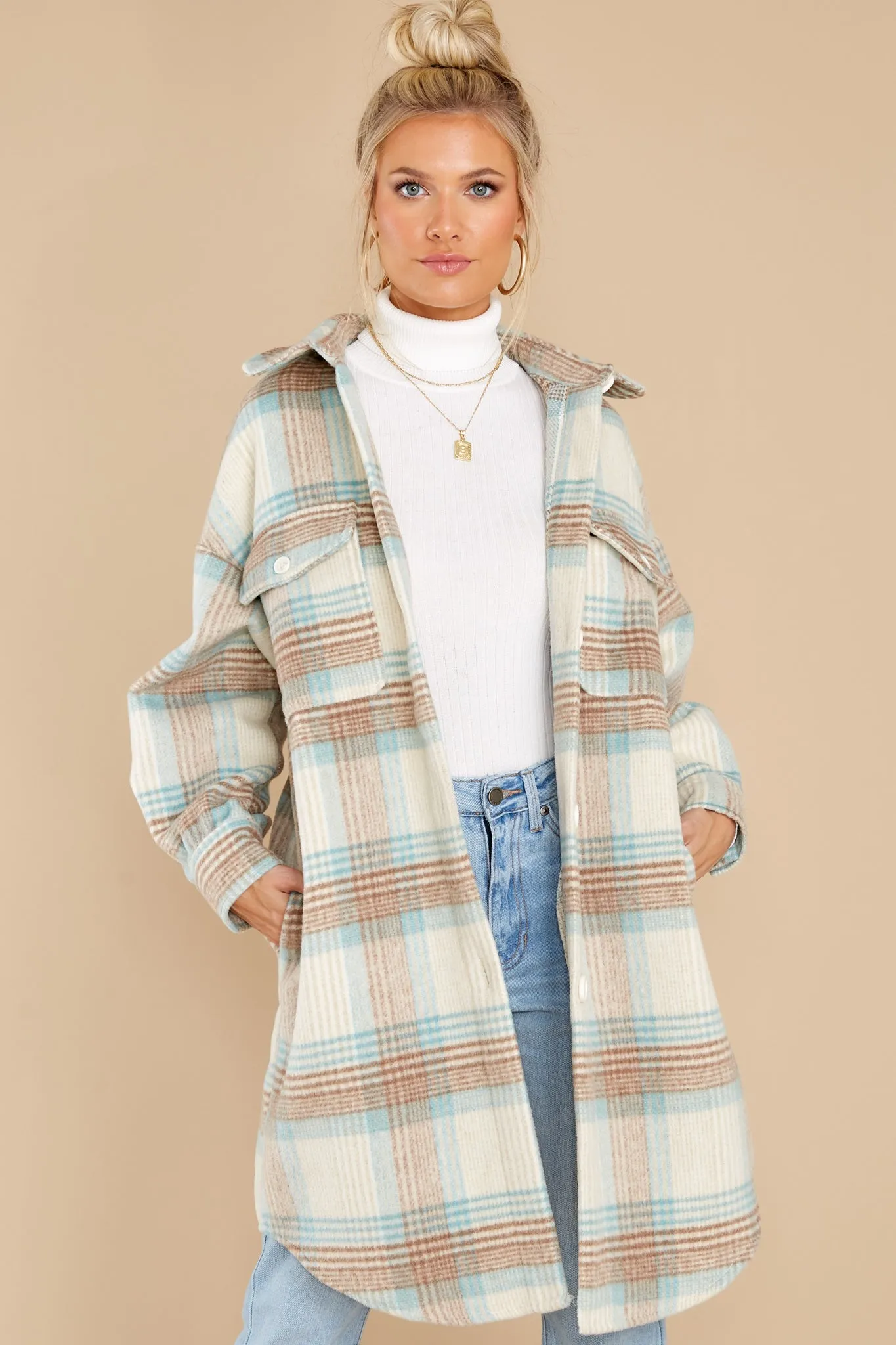 Always Dreaming Mint Multi Plaid Shacket