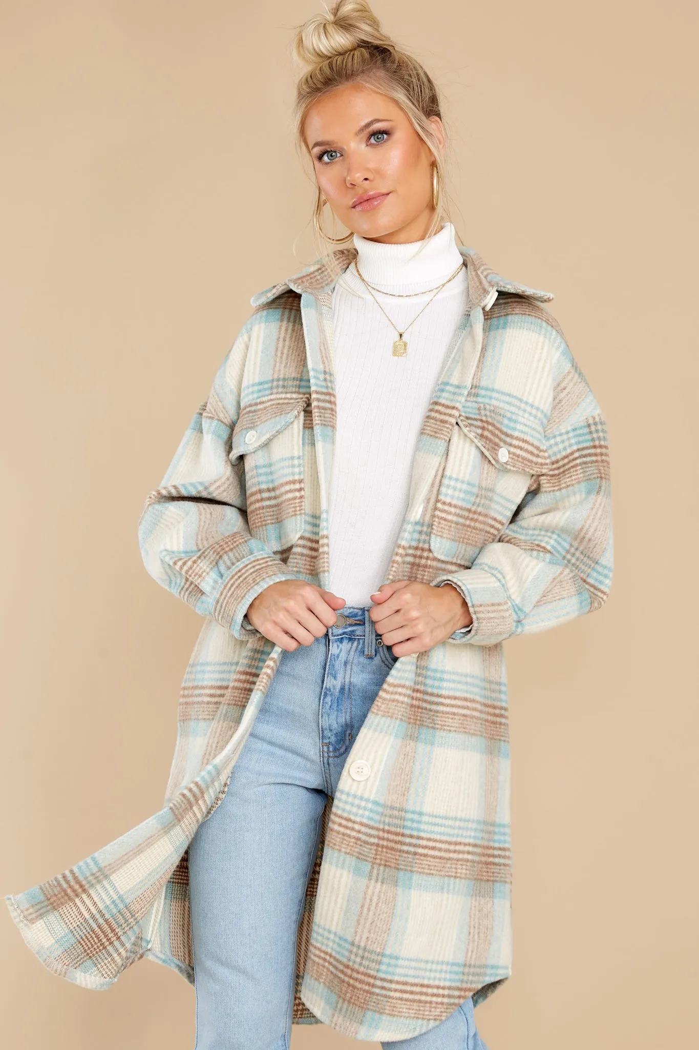 Always Dreaming Mint Multi Plaid Shacket