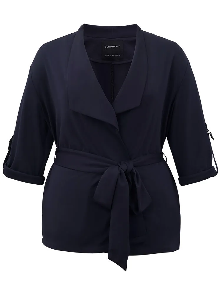 Anti-Wrinkle Plain Belted Tab Sleeve Blazer