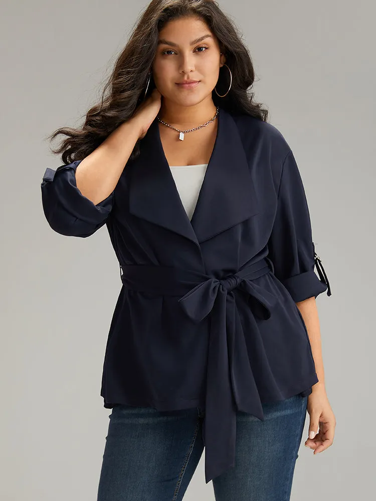 Anti-Wrinkle Plain Belted Tab Sleeve Blazer