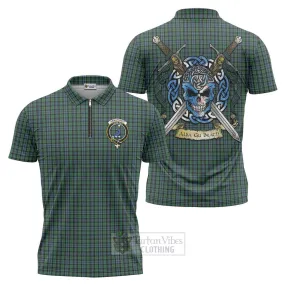 Arbuthnot Tartan Zipper Polo Shirt with Family Crest Celtic Skull Style