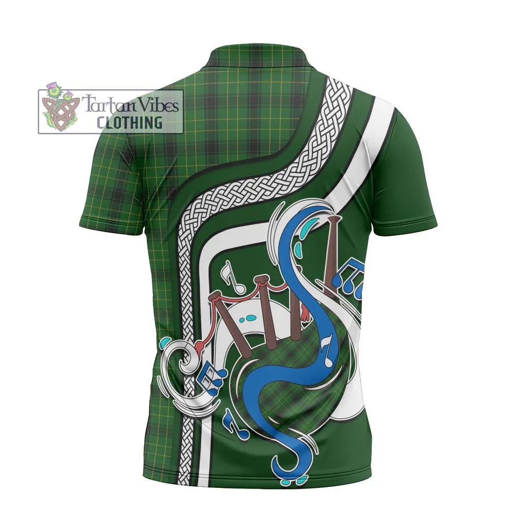 Arthur Highland Tartan Zipper Polo Shirt with Epic Bagpipe Style