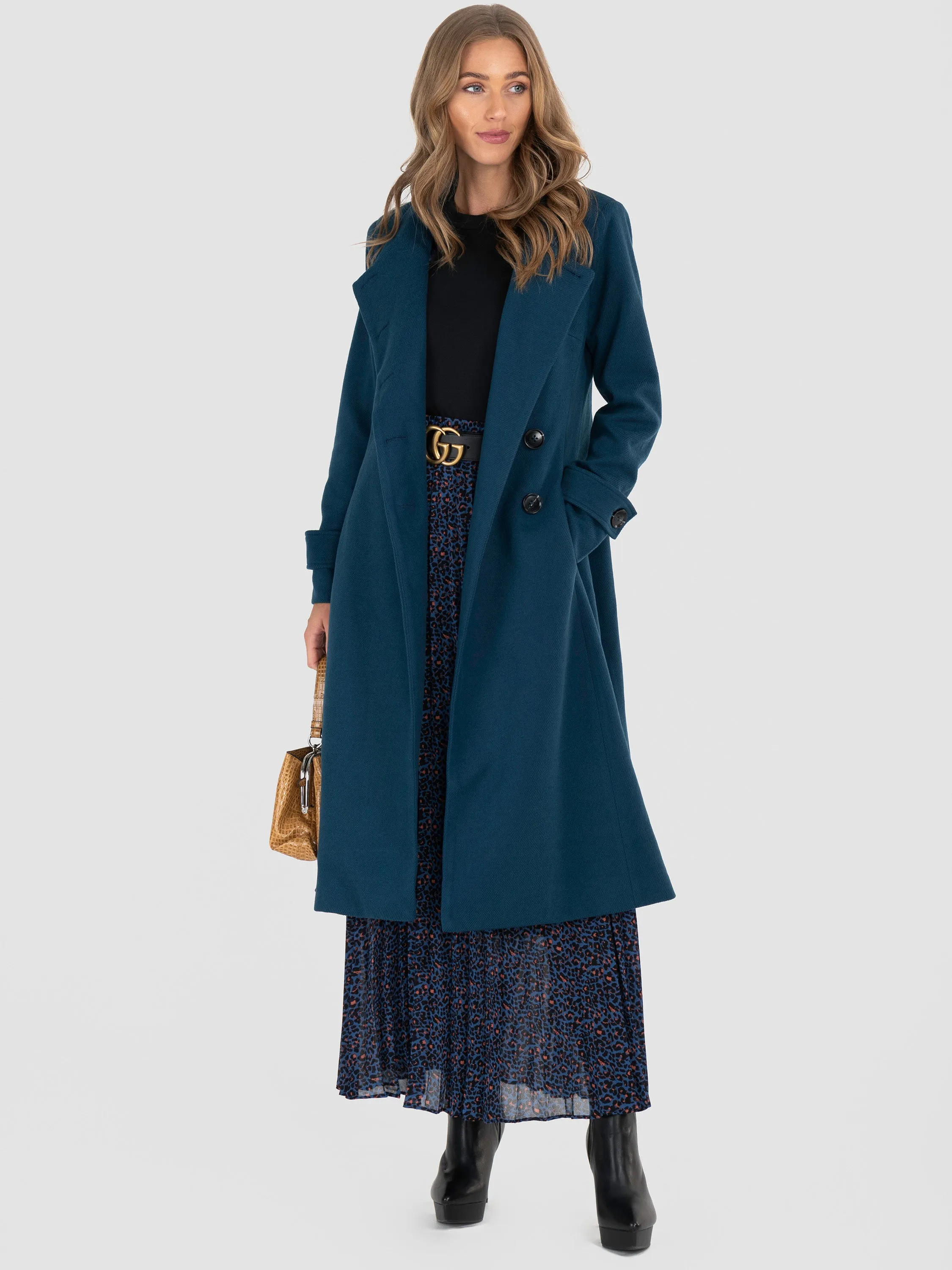 Asymmetric Button Coat, Dark TEAL