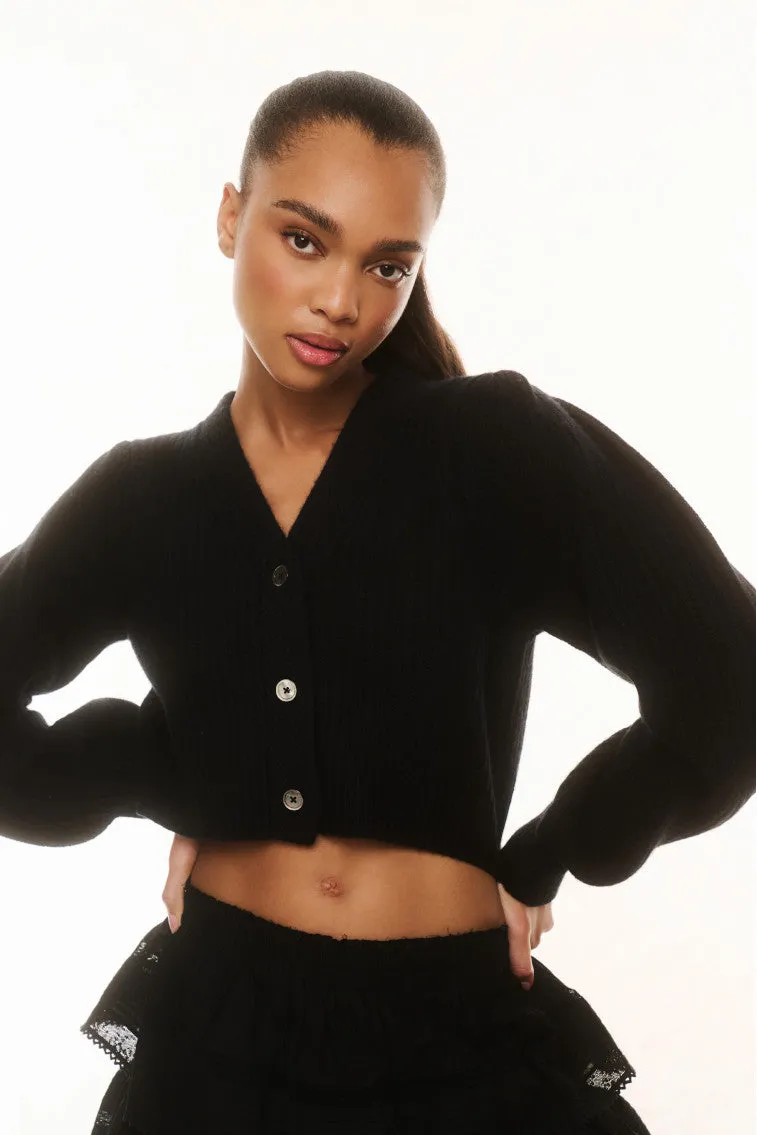 Avignon Crop Cardigan- BLACK