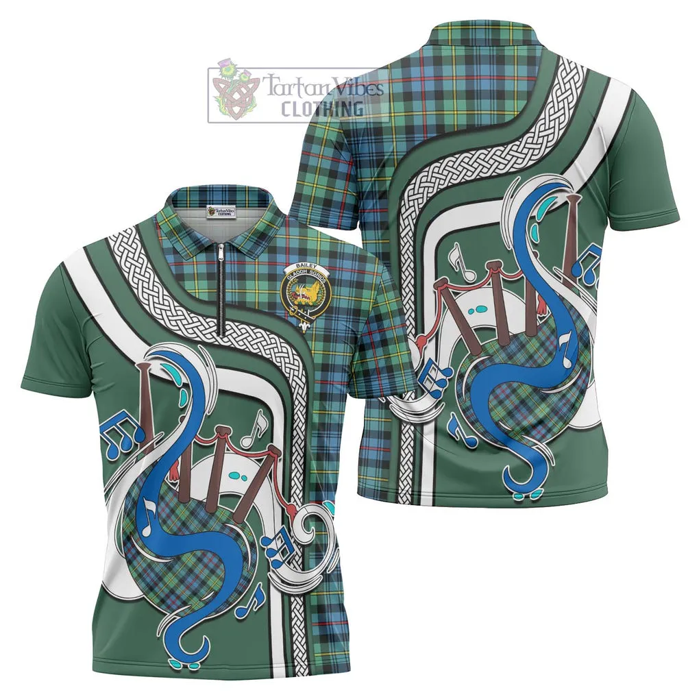 Bailey Ancient Tartan Zipper Polo Shirt with Epic Bagpipe Style