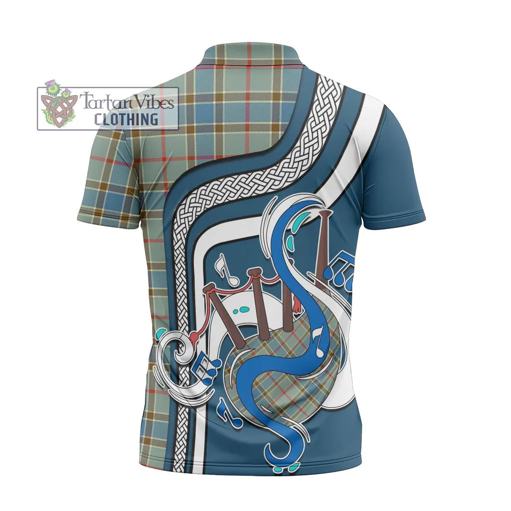 Balfour Blue Tartan Zipper Polo Shirt with Epic Bagpipe Style