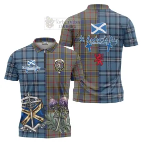 Balfour Tartan Zipper Polo Shirt Happy St. Andrew's Day Half Tartan Style