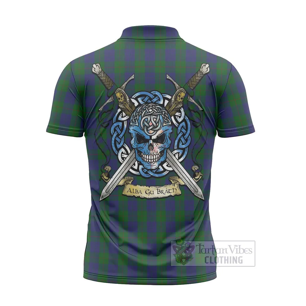 Barclay Tartan Zipper Polo Shirt with Family Crest Celtic Skull Style