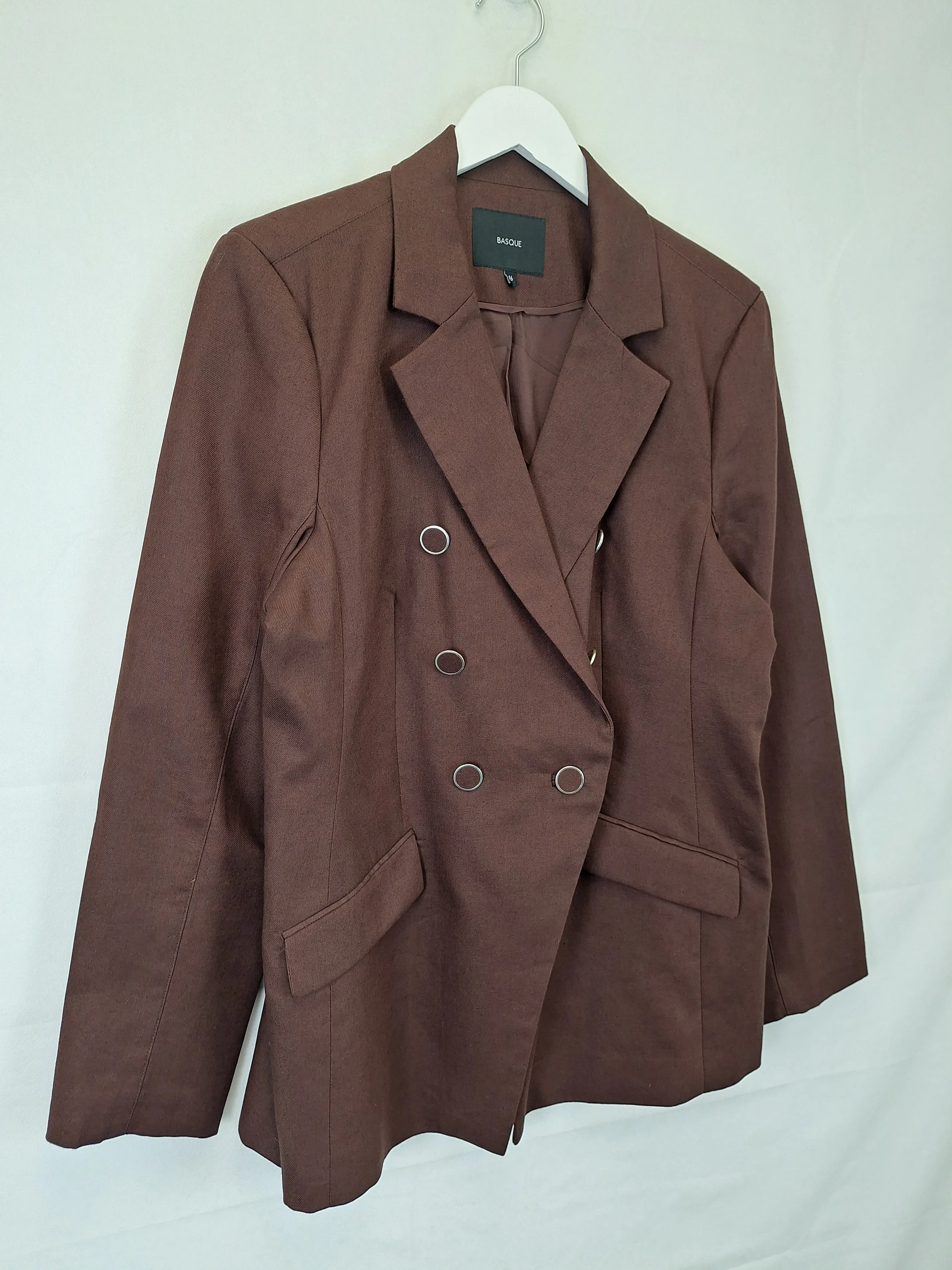 Basque Sophisticated Chocolate Linen Blazer Size 16