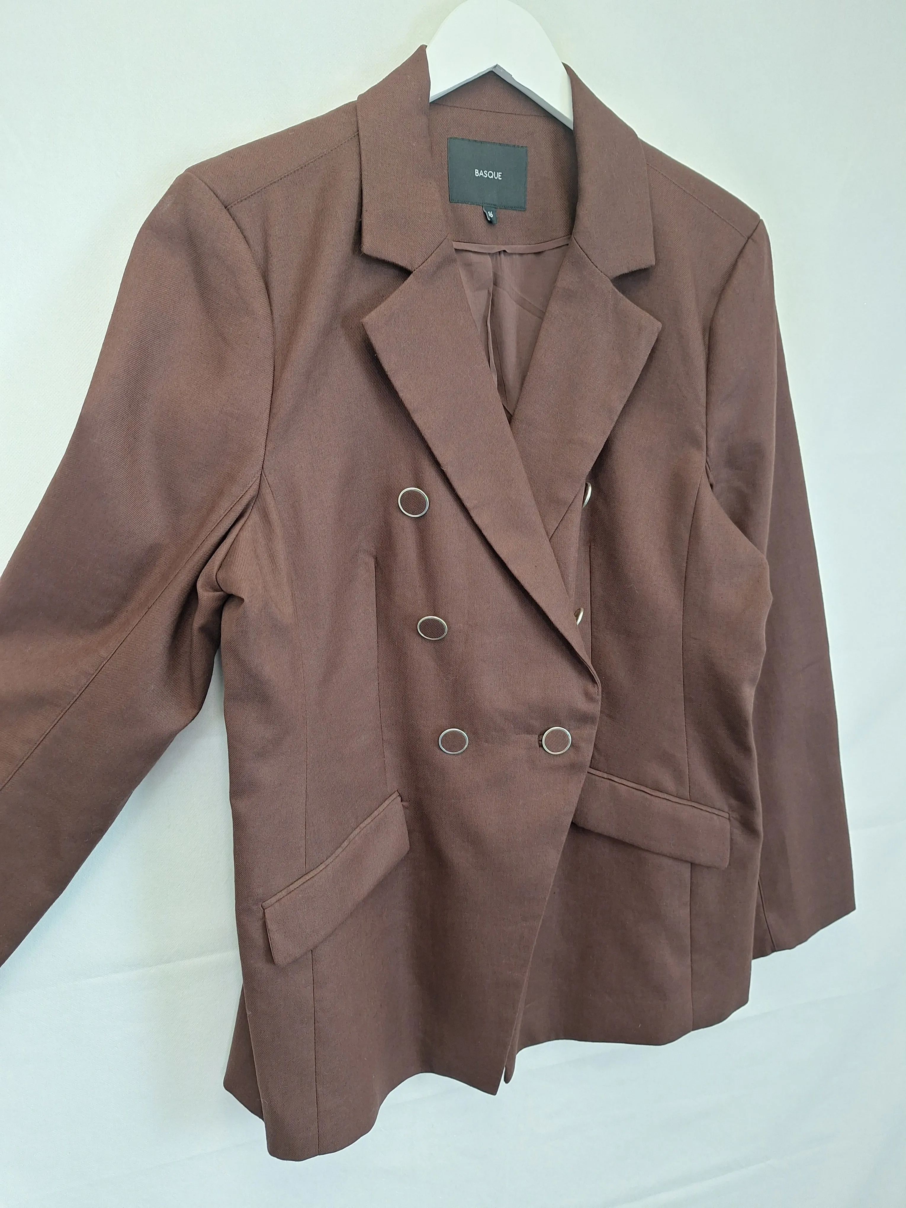 Basque Sophisticated Chocolate Linen Blazer Size 16