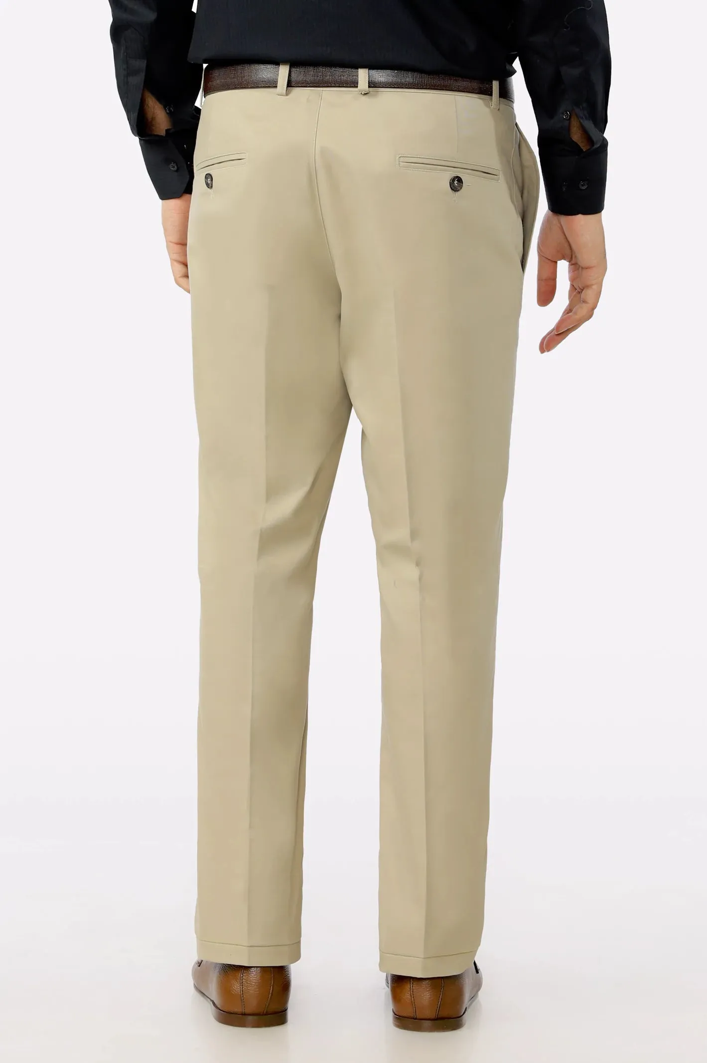 Beige Cotton Regular Fit Trouser