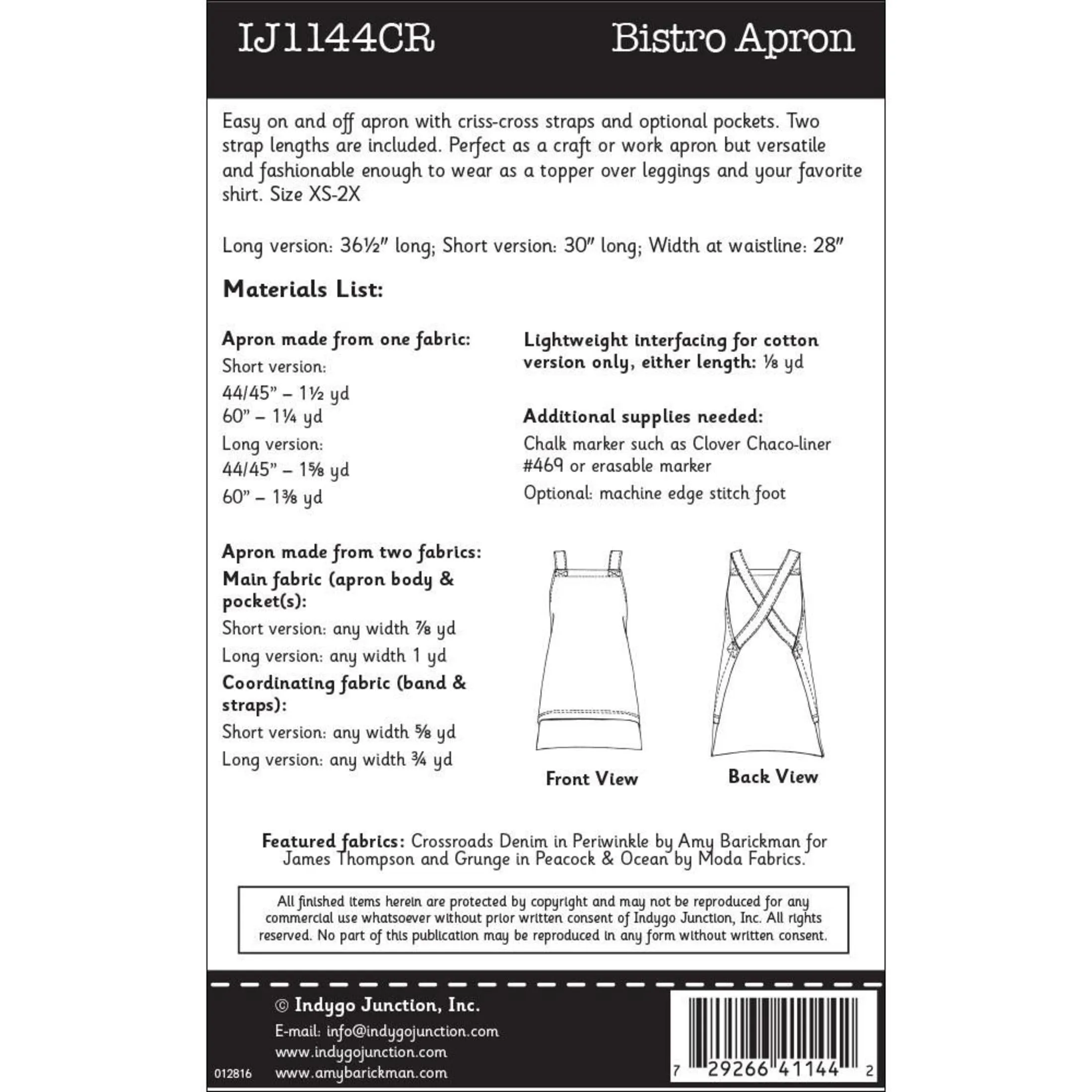 Bistro Apron Pattern, Free PDF Download