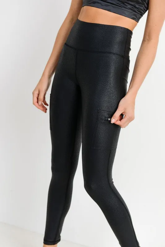 Black Faux Leather Zip Pocket Leggings