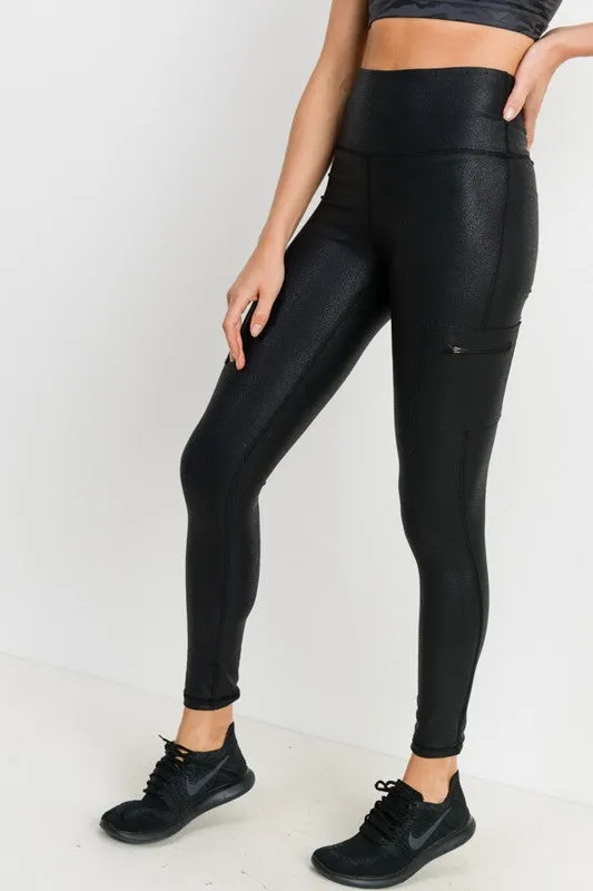 Black Faux Leather Zip Pocket Leggings