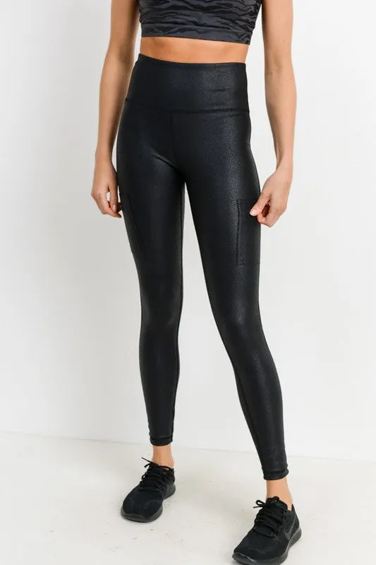 Black Faux Leather Zip Pocket Leggings