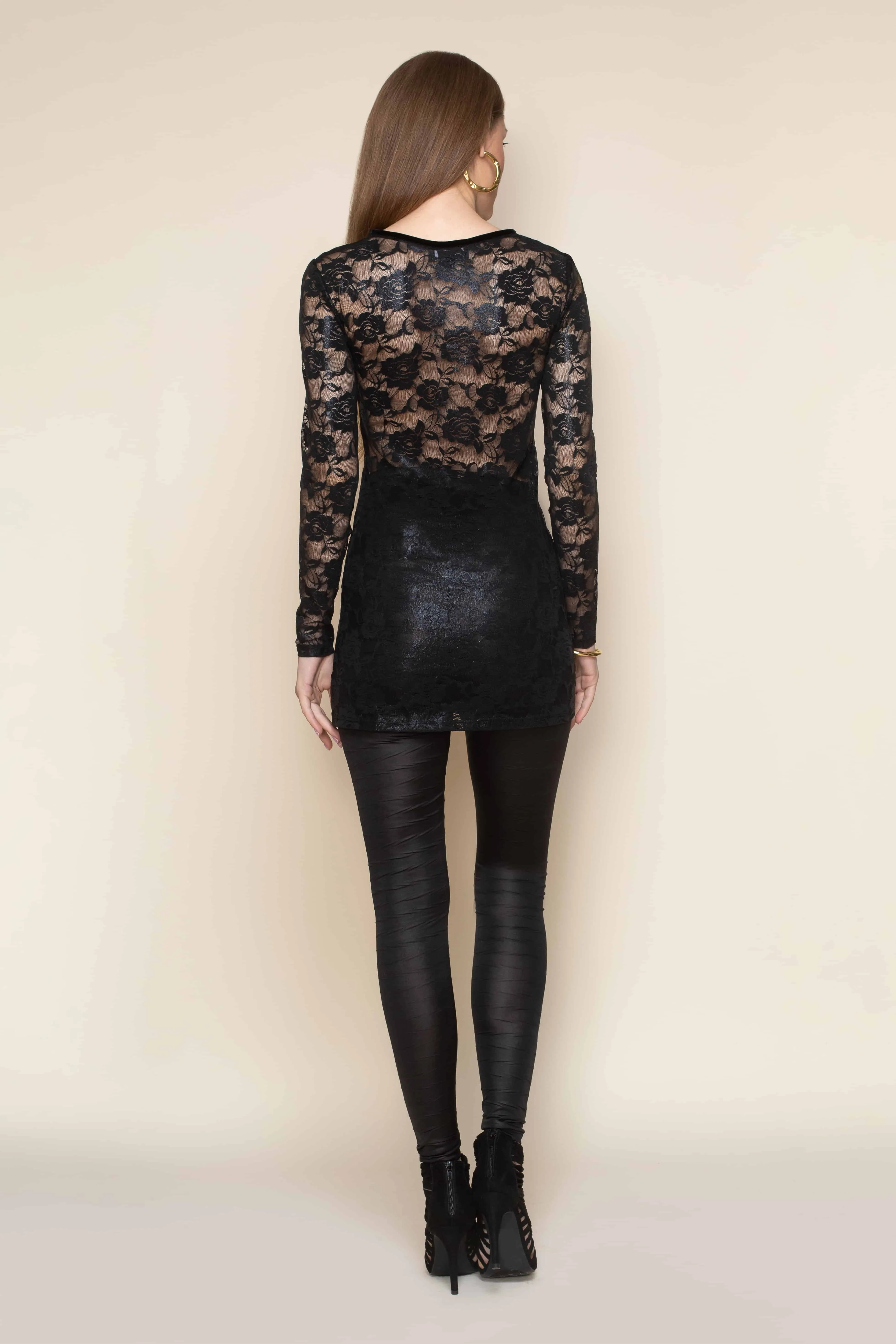 Black Mystique Metallic Stretch Lace Tunic