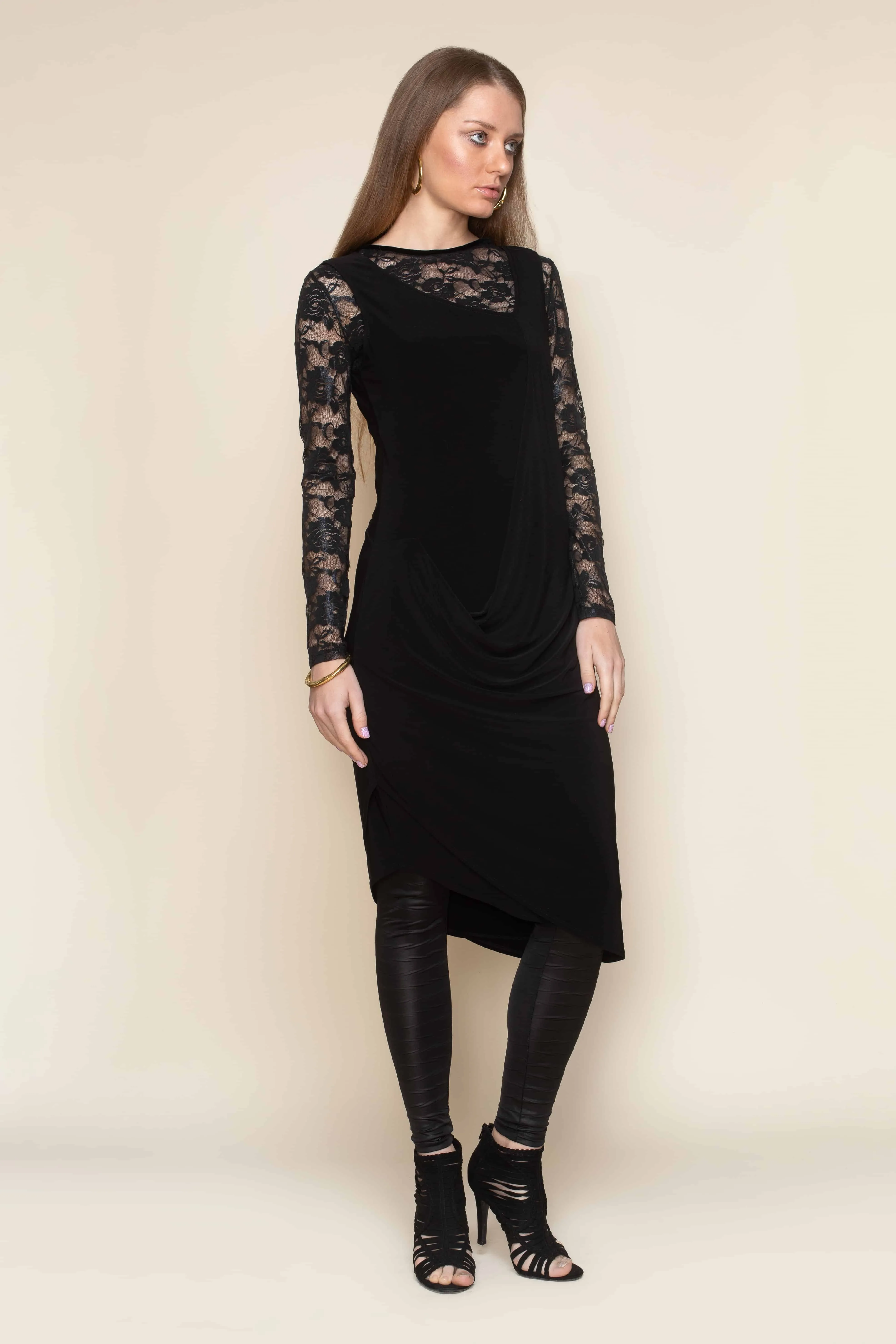 Black Mystique Metallic Stretch Lace Tunic