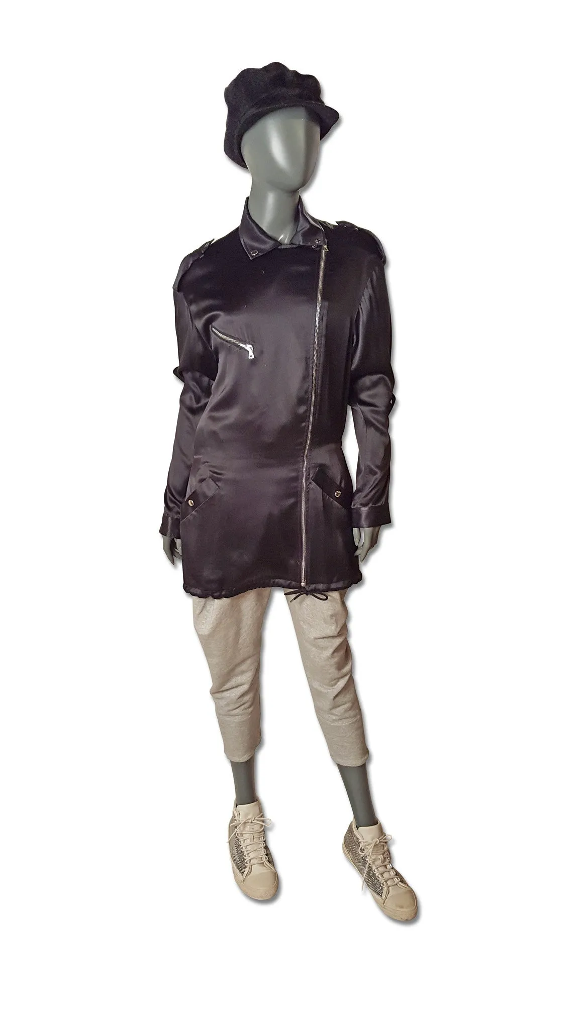 Black Silk Satin Alex Wang Parka