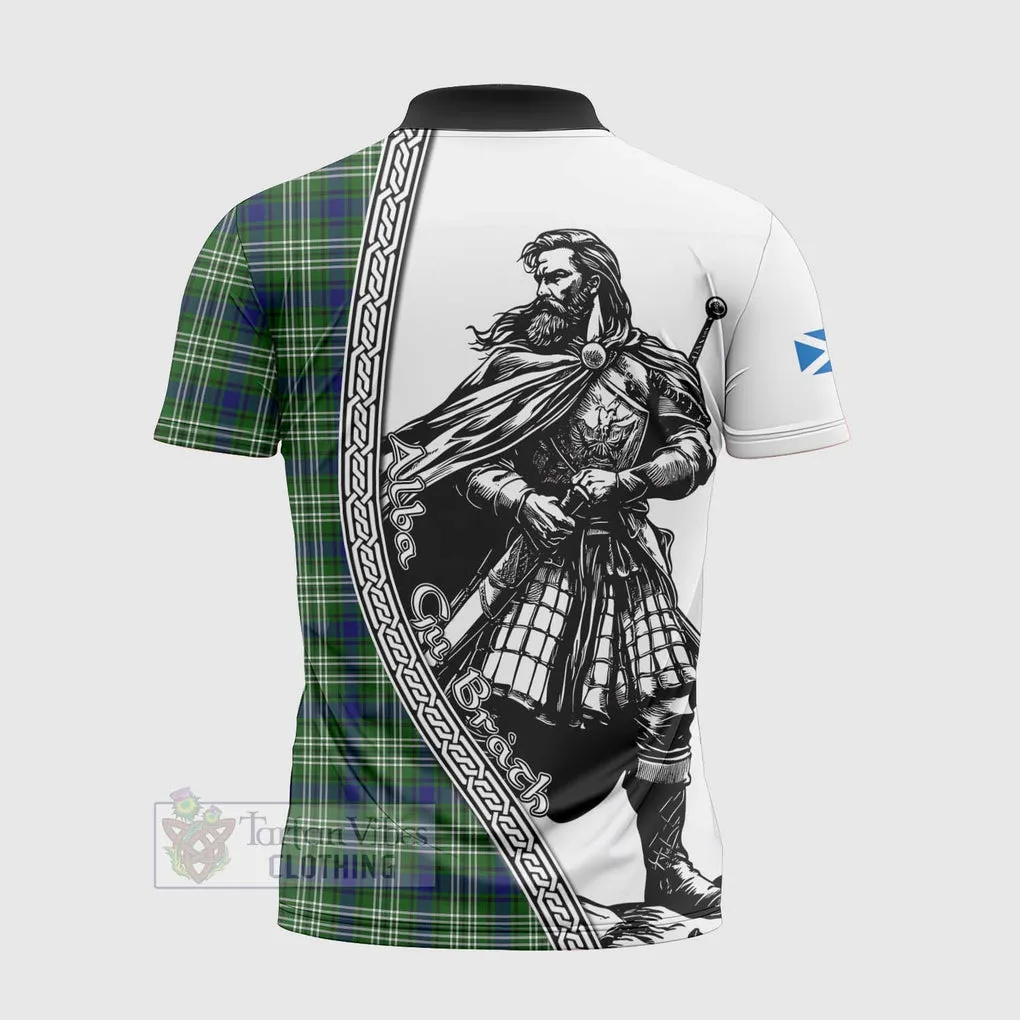 Blackadder Tartan Clan Crest Zipper Polo Shirt with Highlander Warrior Celtic Style