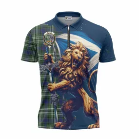 Blyth Tartan Family Crest Zipper Polo Shirt with Scottish Majestic Lion