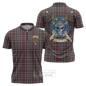 Borthwick Tartan Zipper Polo Shirt with Family Crest Celtic Skull Style