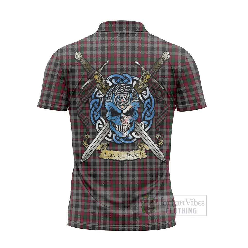 Borthwick Tartan Zipper Polo Shirt with Family Crest Celtic Skull Style