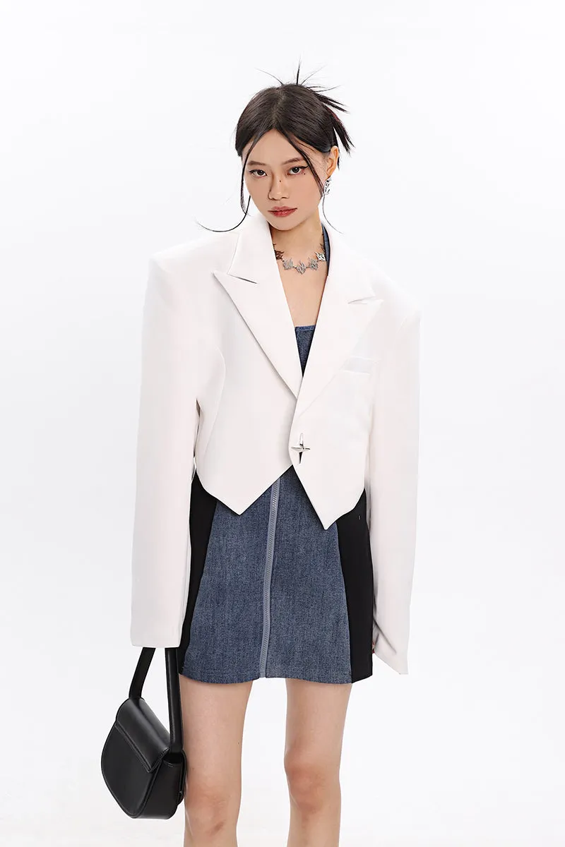 Boxy Cropped Blazer with Star Button