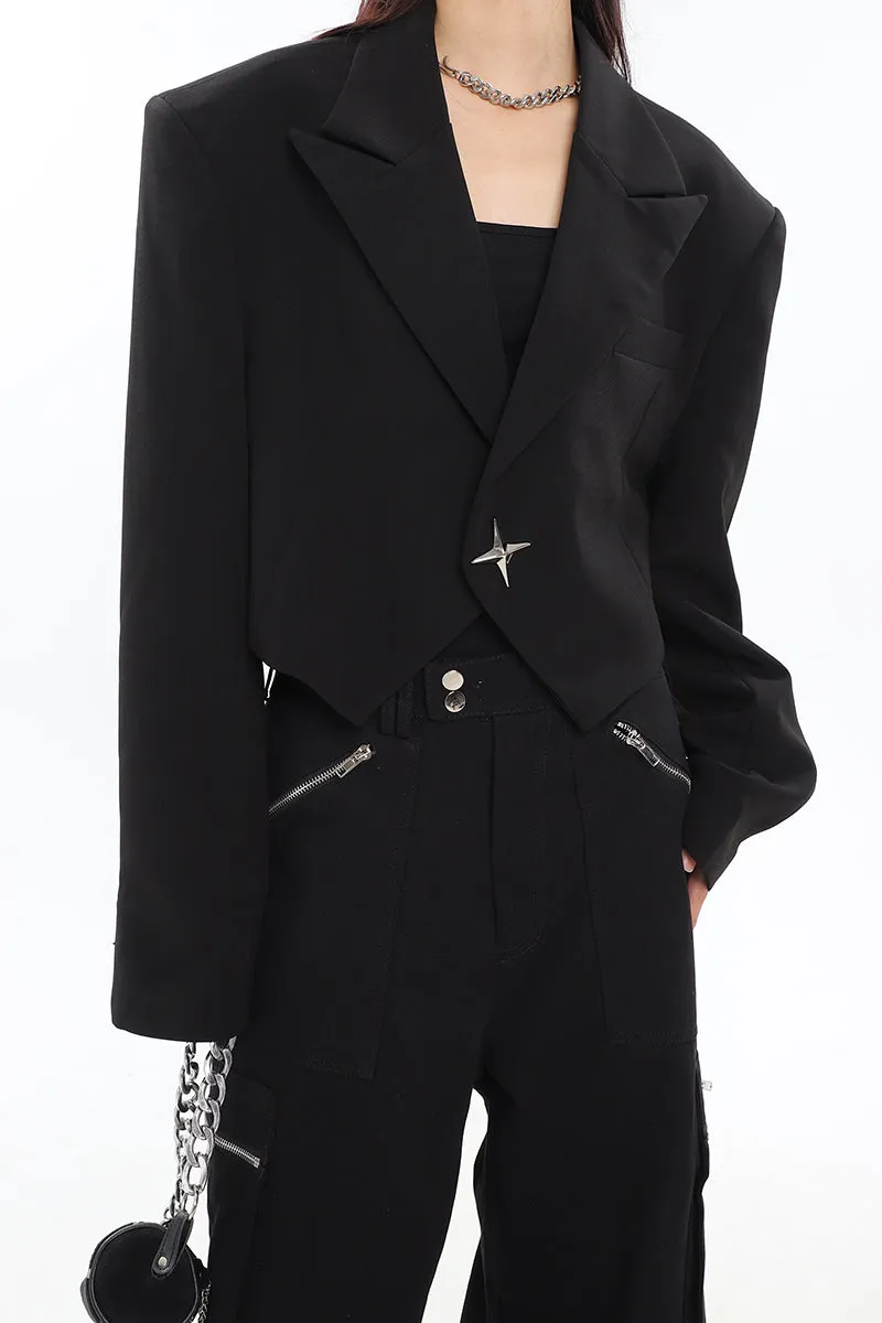 Boxy Cropped Blazer with Star Button