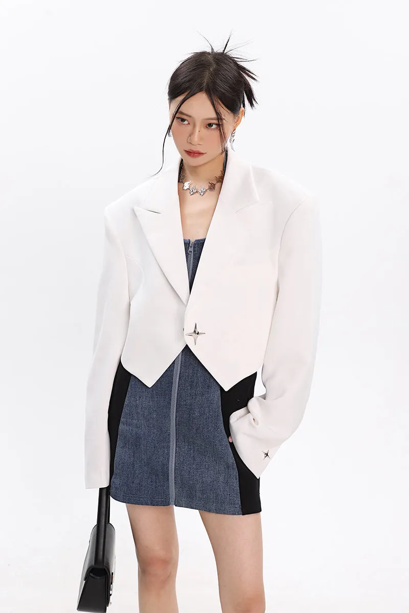 Boxy Cropped Blazer with Star Button