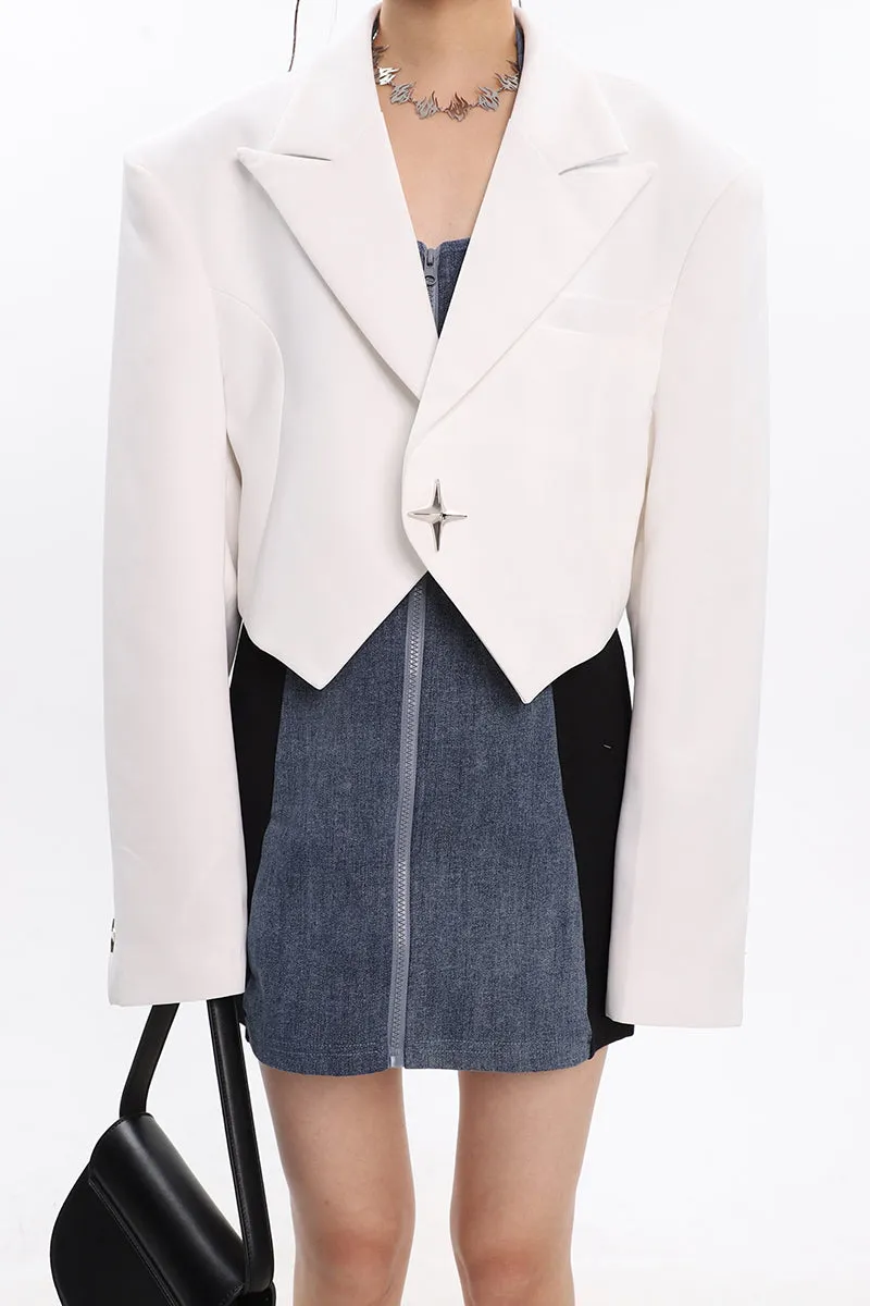 Boxy Cropped Blazer with Star Button