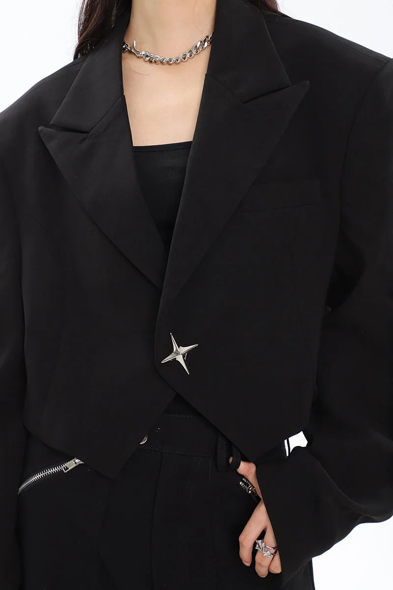 Boxy Cropped Blazer with Star Button