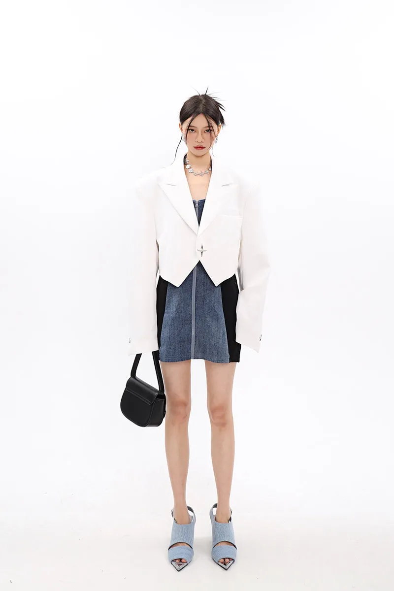 Boxy Cropped Blazer with Star Button