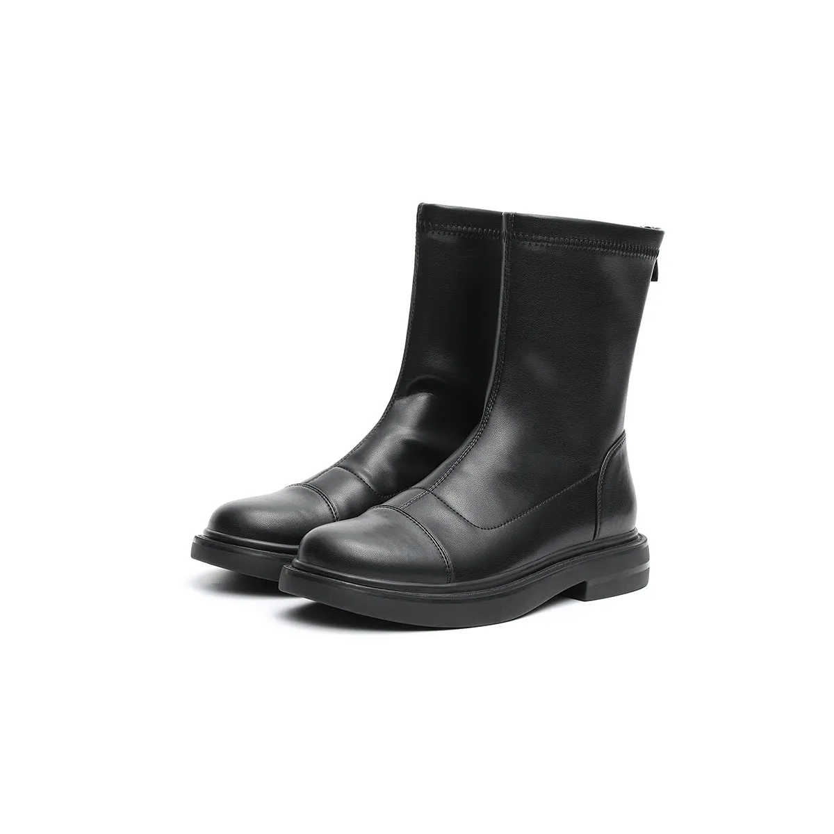 British Mid-Calf Black Leather Boots