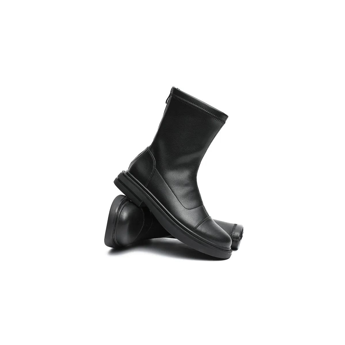 British Mid-Calf Black Leather Boots