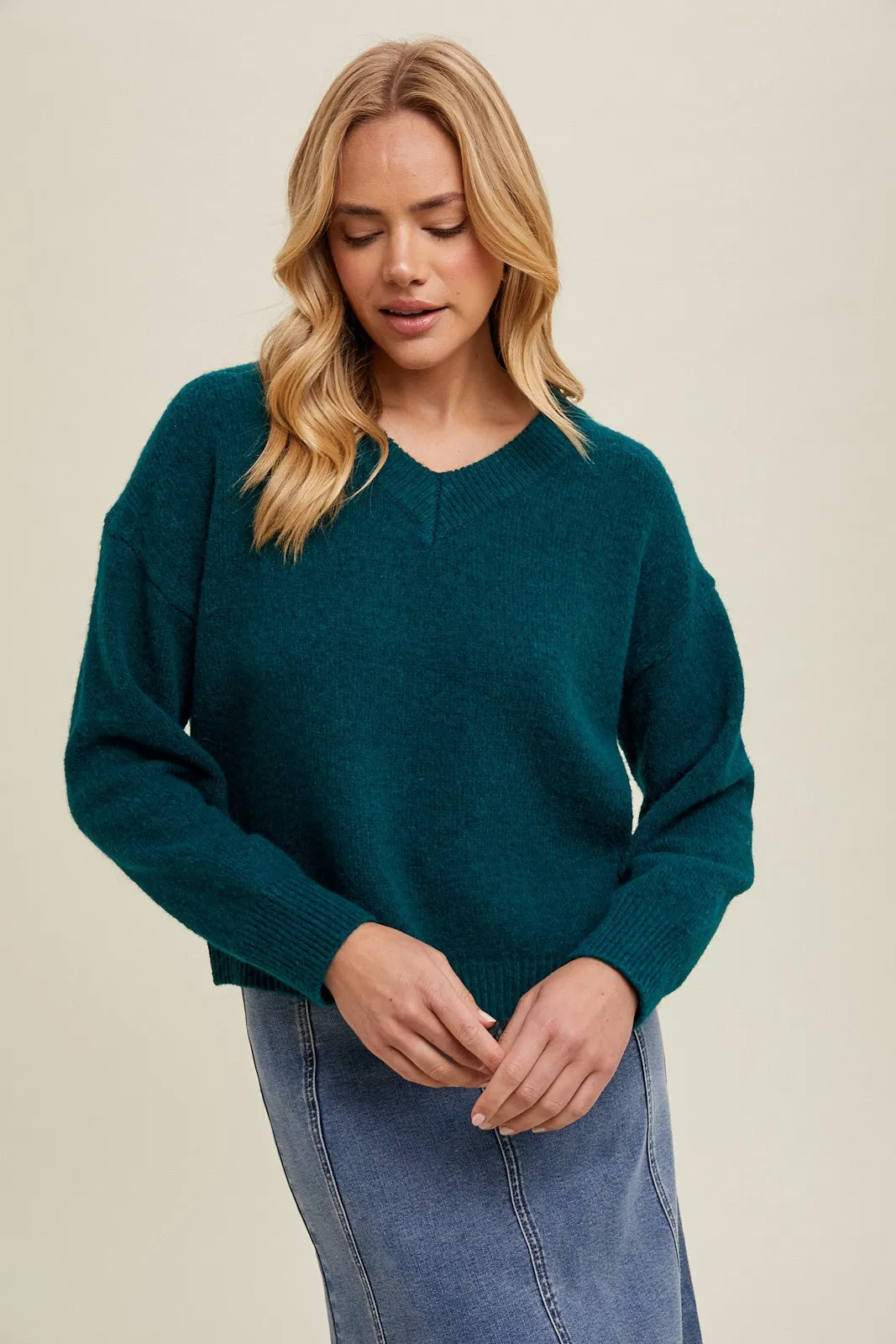 Brushed Relaxed Crop Sweater - Forest