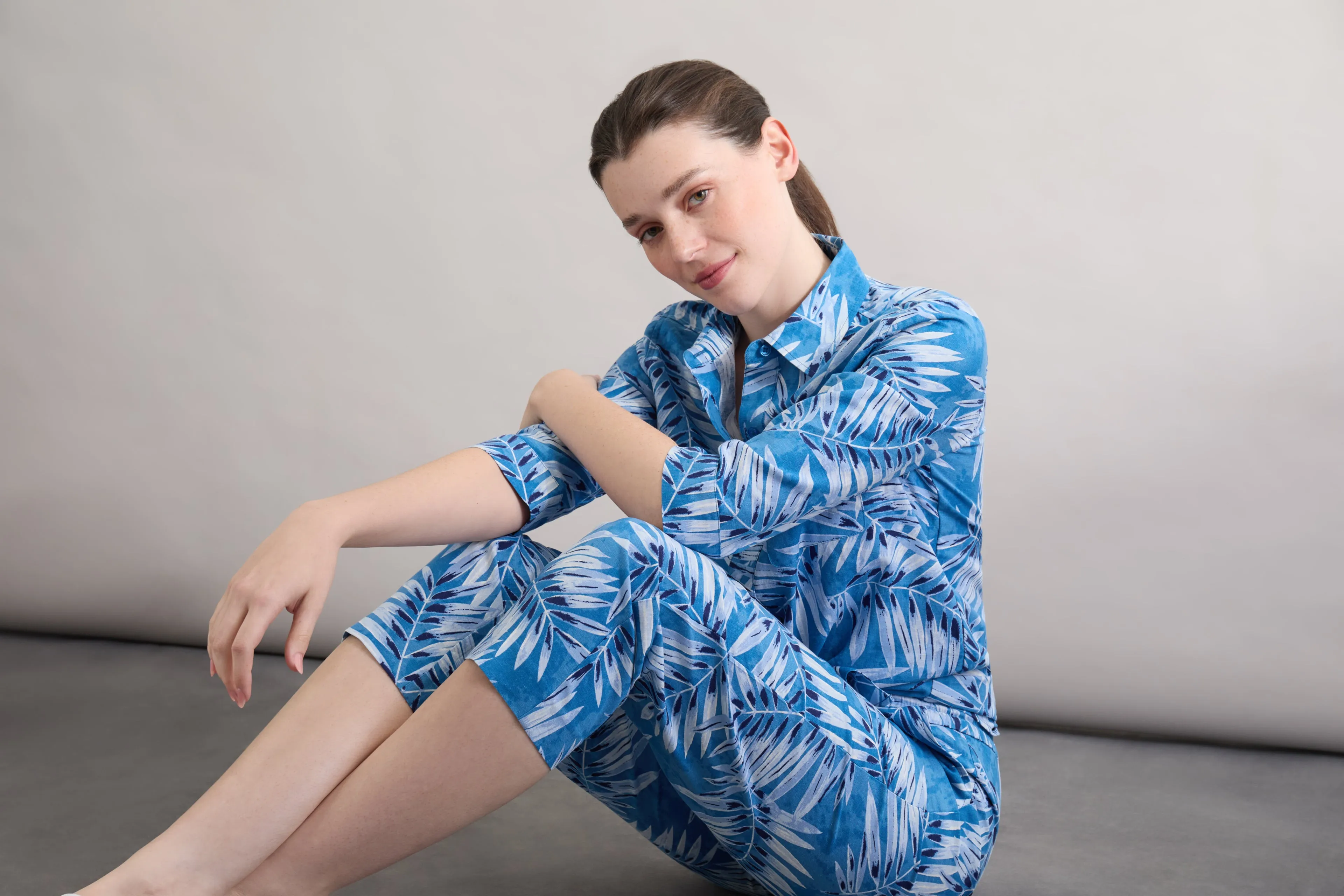 Button Front Tropical Shirt, Printed Linen