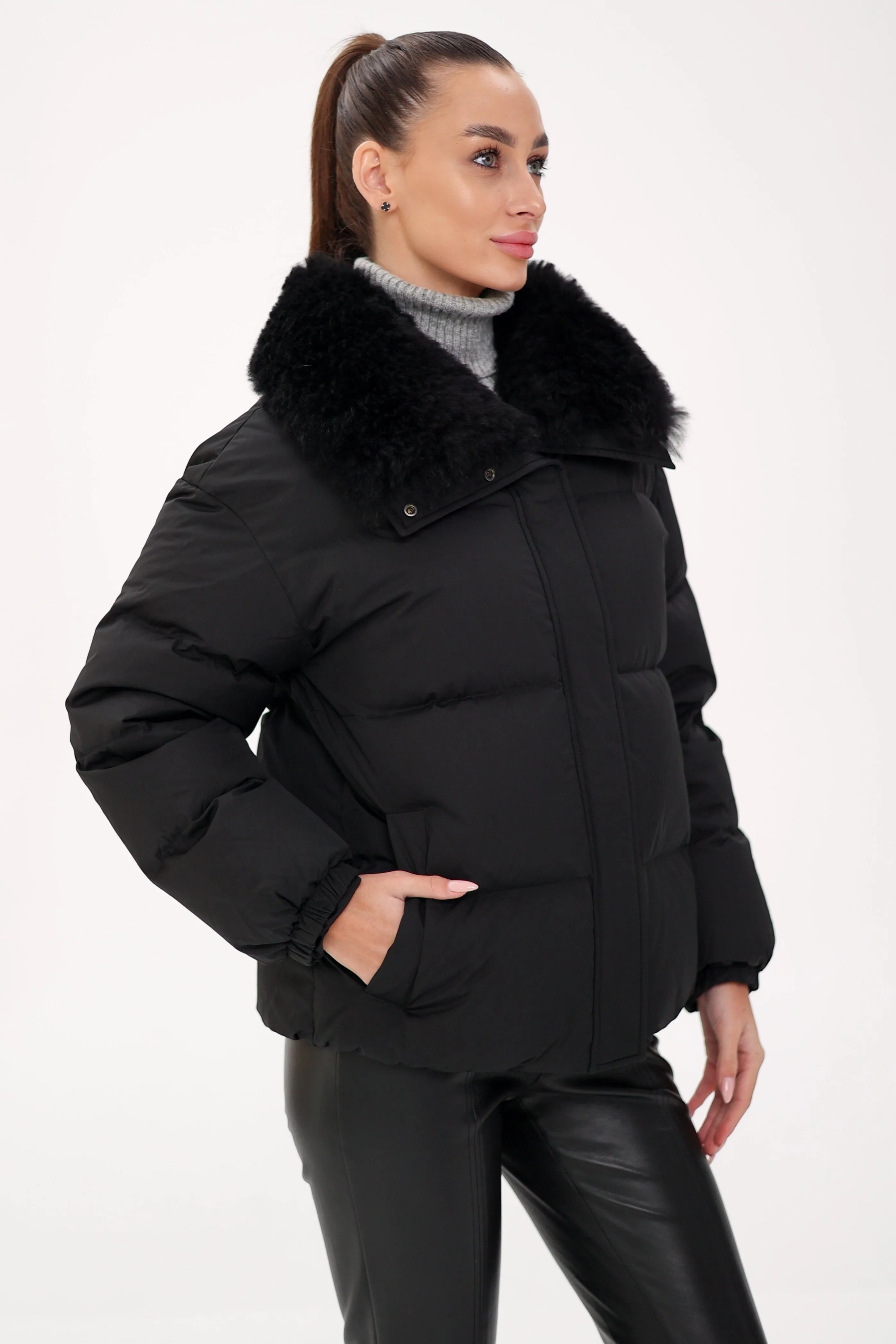 Cashmere Goat Fur Collar Down Coat