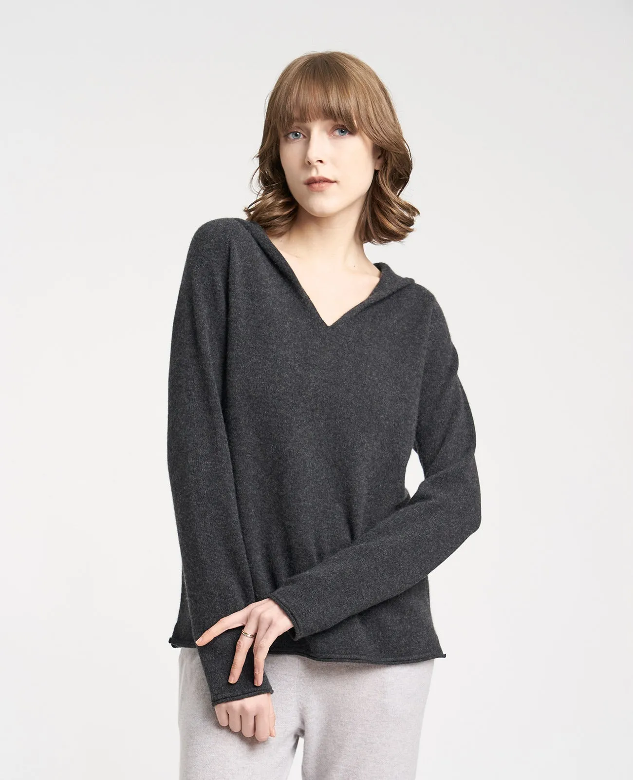 Cashmere V-Neck Hoodie