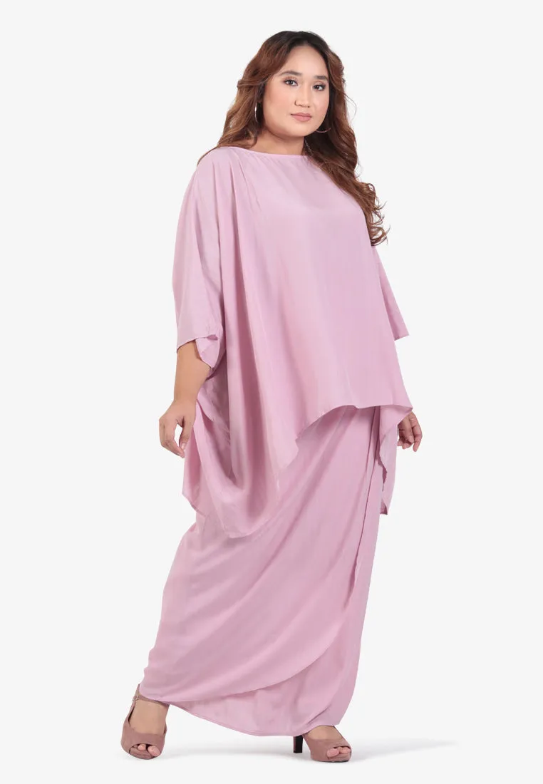 Casyida Raya Minimalist Kaftan Kurung Set - Light Pink