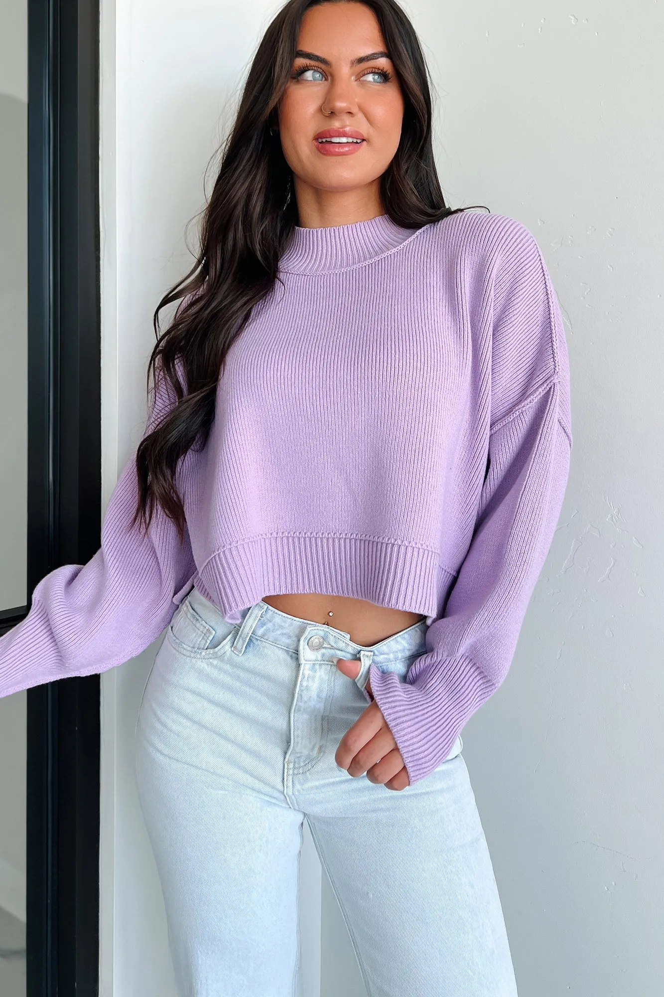 Cheerful Charm Oversized Zenana Crop Sweater (Lavender)