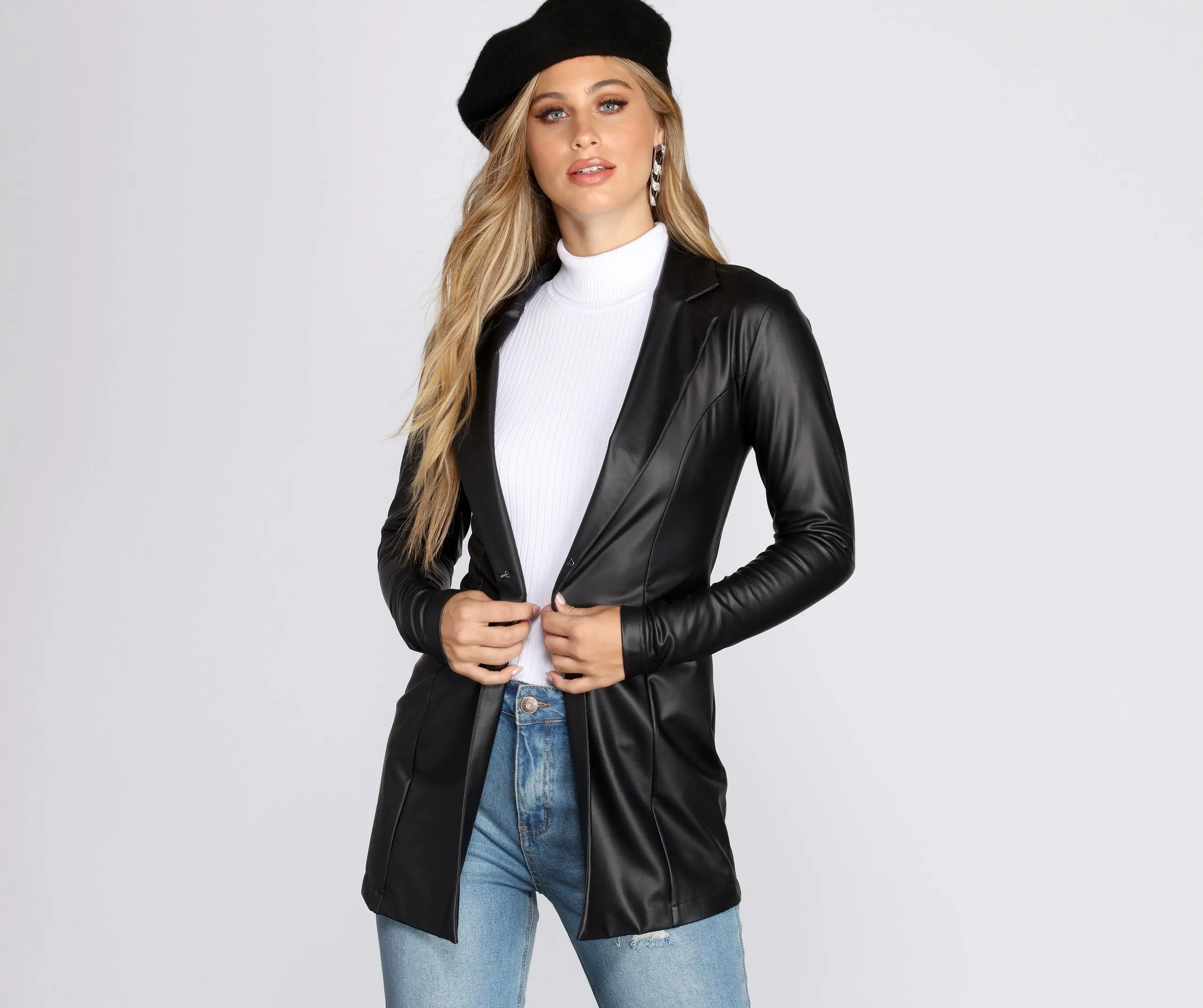 Classic Faux Leather Blazer