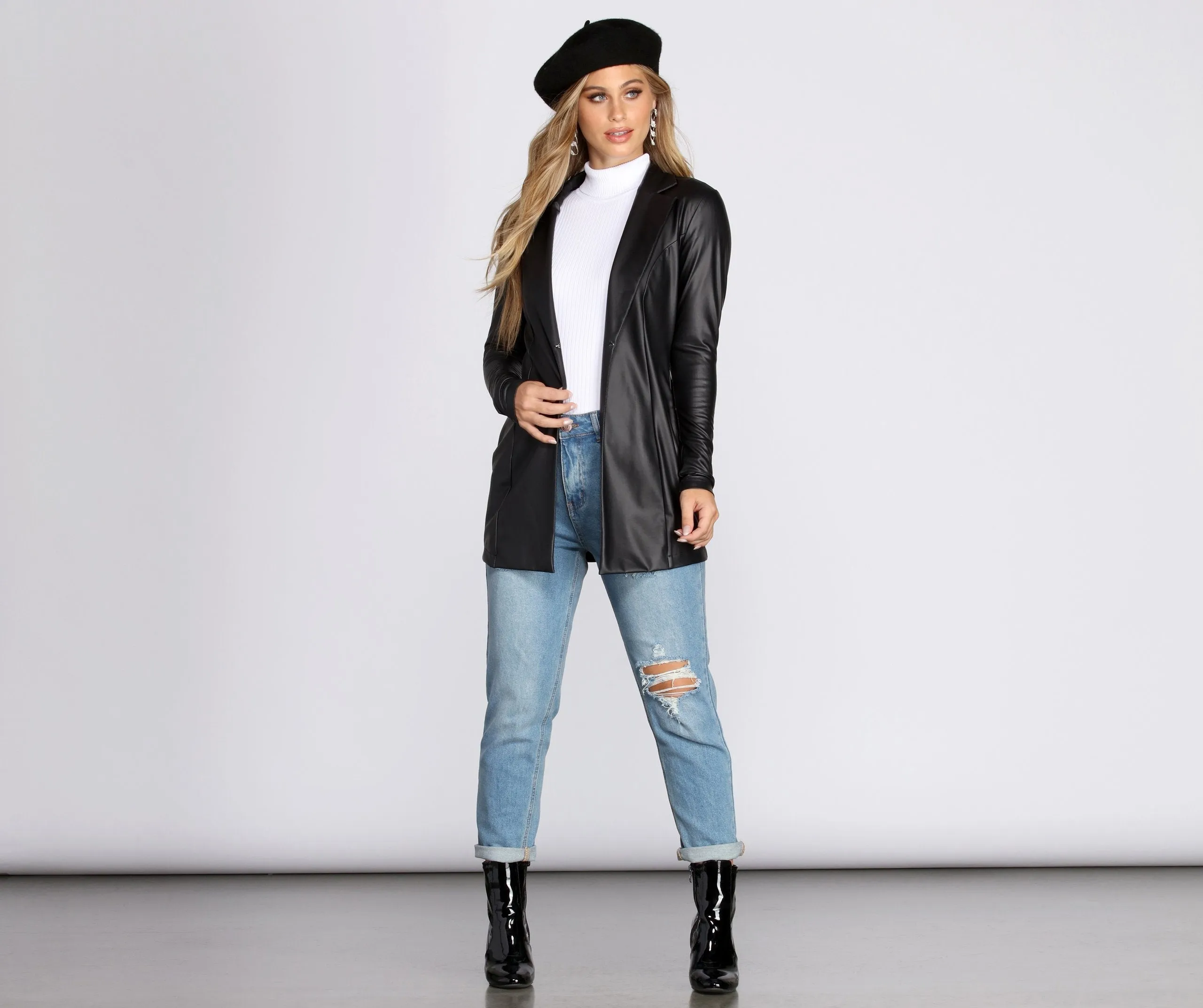 Classic Faux Leather Blazer